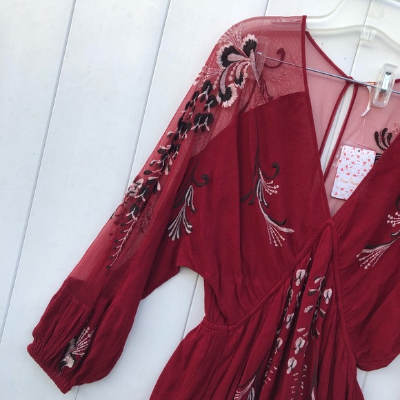 .Free People Embroidered Long Sleeve Mini Dress - Picture 5 of 8